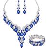 imageCSY Elegant Crystal Costume Jewelry Sets Flower Bridal Necklace Earrings Stretch Bangle Set for Bride Bridesmaid Wedding Dress Accessoriesroyal blue crystalplatinum tone