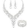imageCSY Elegant Crystal Costume Jewelry Sets Flower Bridal Necklace Earrings Stretch Bangle Set for Bride Bridesmaid Wedding Dress Accessorieswhite crystalsilver tone
