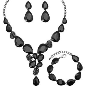 imageCSY Elegant Austrian Crystal Necklace Drop Earrings Bracelet Set Bridal Wedding Prom Costume Jewelry Sets for Brides Bridesmaidblack