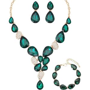 imageCSY Elegant Austrian Crystal Necklace Drop Earrings Bracelet Set Bridal Wedding Prom Costume Jewelry Sets for Brides Bridesmaidgreen crystal