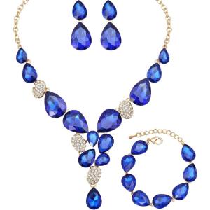 imageCSY Elegant Austrian Crystal Necklace Drop Earrings Bracelet Set Bridal Wedding Prom Costume Jewelry Sets for Brides Bridesmaidroyal bluegold tone