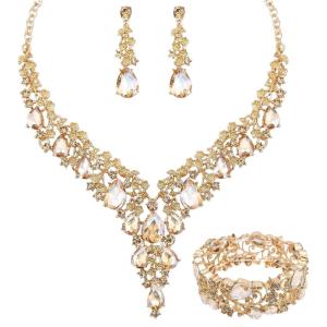 imageCSY Elegant Crystal Costume Jewelry Sets Flower Bridal Necklace Earrings Stretch Bangle Set for Bride Bridesmaid Wedding Dress Accessorieschampagne gold