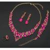 imageCSY 4 PcsSet Austrian Crystal Necklace Earrings Bracelet Ring Bridal Jewelry Sets for Brides Wedding Party Costume Accessories Gifts for Women02gold platedhot pink crystal