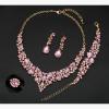 imageCSY 4 PcsSet Austrian Crystal Necklace Earrings Bracelet Ring Bridal Jewelry Sets for Brides Wedding Party Costume Accessories Gifts for Women02gold platedpink