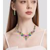 imageCSY 4 PcsSet Austrian Crystal Necklace Earrings Bracelet Ring Bridal Jewelry Sets for Brides Wedding Party Costume Accessories Gifts for WomenMulticolour
