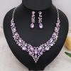 imageCSY 4 PcsSet Austrian Crystal Necklace Earrings Bracelet Ring Bridal Jewelry Sets for Brides Wedding Party Costume Accessories Gifts for Womenwhite gold platedviolet
