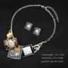 imageCSY Fashion Boho Oval Crystal Opals Statement Bib Necklace Earrings Bohemian Enamel Costume Jewelry Set Gifts for WomenBlack and light brown silver tone
