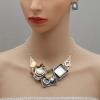 imageCSY Fashion Boho Oval Crystal Opals Statement Bib Necklace Earrings Bohemian Enamel Costume Jewelry Set Gifts for WomenBlack and light brown silver tone