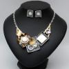imageCSY Fashion Boho Oval Crystal Opals Statement Bib Necklace Earrings Bohemian Enamel Costume Jewelry Set Gifts for WomenBlack and light brown silver tone