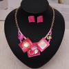 imageCSY Fashion Boho Oval Crystal Opals Statement Bib Necklace Earrings Bohemian Enamel Costume Jewelry Set Gifts for WomenHot pink