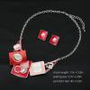imageCSY Fashion Boho Oval Crystal Opals Statement Bib Necklace Earrings Bohemian Enamel Costume Jewelry Set Gifts for WomenRed and Pink