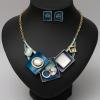 imageCSY Fashion Boho Oval Crystal Opals Statement Bib Necklace Earrings Bohemian Enamel Costume Jewelry Set Gifts for Womenblue