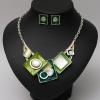 imageCSY Fashion Boho Oval Crystal Opals Statement Bib Necklace Earrings Bohemian Enamel Costume Jewelry Set Gifts for Womengreen