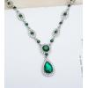 imageCSY Womens Elegant Teardrop Crystal Necklaces Dangle Earrings Bracelet Jewelry Sets for Brides Bridesmaidsgreen crystalsilver tone