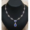 imageCSY Womens Elegant Teardrop Crystal Necklaces Dangle Earrings Bracelet Jewelry Sets for Brides Bridesmaidsroyal bluegold tone