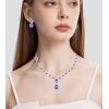 imageCSY Womens Elegant Teardrop Crystal Necklaces Dangle Earrings Bracelet Jewelry Sets for Brides Bridesmaidsroyal bluegold tone