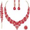 imageCSY 4 PcsSet Austrian Crystal Necklace Earrings Bracelet Ring Bridal Jewelry Sets for Brides Wedding Party Costume Accessories Gifts for Women02gold platedred