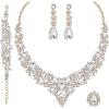 imageCSY 4 PcsSet Austrian Crystal Necklace Earrings Bracelet Ring Bridal Jewelry Sets for Brides Wedding Party Costume Accessories Gifts for Women02gold platedwhite