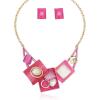 imageCSY Fashion Boho Oval Crystal Opals Statement Bib Necklace Earrings Bohemian Enamel Costume Jewelry Set Gifts for WomenHot pink