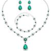 green crystal-silver tone