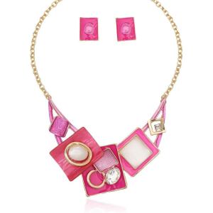 imageCSY Fashion Boho Oval Crystal Opals Statement Bib Necklace Earrings Bohemian Enamel Costume Jewelry Set Gifts for WomenHot pink