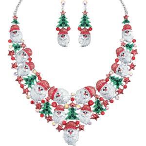 imageLuxury Statement Bib Necklace Earrings Santa Claus Christmas Element Party Costume Jewelry Set Xmas Gift for WomenSTYLE 1Without White Diamond