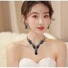 imageCSY Luxury Austrian Crystal Necklace Earrings Rhinestone Bridal Wedding Party Costume Jewelry Sets for Brides Bridesmaids WomenAll black