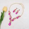 imageCSY Luxury Austrian Crystal Necklace Earrings Rhinestone Bridal Wedding Party Costume Jewelry Sets for Brides Bridesmaids Womenhot pink crystal  gold tone