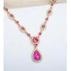 imageCSY Womens Elegant Teardrop Crystal Necklaces Dangle Earrings Bracelet Jewelry Sets for Brides Bridesmaidshot pinkgold tone