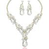 imageCSY Luxury Austrian Crystal Necklace Earrings Rhinestone Bridal Wedding Party Costume Jewelry Sets for Brides Bridesmaids WomenWhite CrystalGold Tone