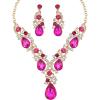 imageCSY Luxury Austrian Crystal Necklace Earrings Rhinestone Bridal Wedding Party Costume Jewelry Sets for Brides Bridesmaids Womenhot pink crystal  gold tone