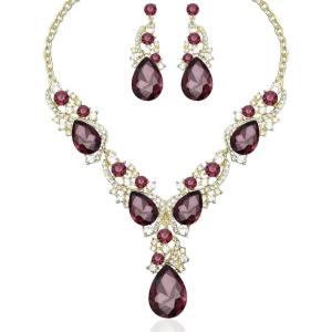 imageCSY Luxury Austrian Crystal Necklace Earrings Rhinestone Bridal Wedding Party Costume Jewelry Sets for Brides Bridesmaids WomenAmethystgold tone
