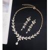 imageCSY 4 Pcs Elegant Bridal Jewelry Sets Austrian Marquise Crystal Wedding Necklace Dangle Earrings Tennis Bracelet Ring Set for Bride Women Costume Accessorieswhite crystalgold tone