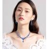 imageCSY 4 Pcs Elegant Bridal Jewelry Sets Austrian Marquise Crystal Wedding Necklace Dangle Earrings Tennis Bracelet Ring Set for Bride Women Costume Accessoriesroyal bluegold tone