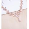 imageCSY 4 Pcs Elegant Bridal Jewelry Sets Austrian Marquise Crystal Wedding Necklace Dangle Earrings Tennis Bracelet Ring Set for Bride Women Costume Accessorieslight pink  gold tone