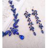 imageCSY 4 Pcs Elegant Bridal Jewelry Sets Austrian Marquise Crystal Wedding Necklace Dangle Earrings Tennis Bracelet Ring Set for Bride Women Costume Accessoriesroyal bluegold tone