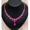 imageCSY 4 Pcs Elegant Bridal Jewelry Sets Austrian Marquise Crystal Wedding Necklace Dangle Earrings Tennis Bracelet Ring Set for Bride Women Costume Accessorieshot pink  gold tone