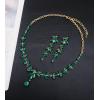 imageCSY 4 Pcs Elegant Bridal Jewelry Sets Austrian Marquise Crystal Wedding Necklace Dangle Earrings Tennis Bracelet Ring Set for Bride Women Costume Accessoriesgreen crystalgold tone