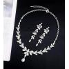 imageCSY 4 Pcs Elegant Bridal Jewelry Sets Austrian Marquise Crystal Wedding Necklace Dangle Earrings Tennis Bracelet Ring Set for Bride Women Costume Accessorieswhite crystalsilver tone