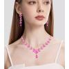 imageCSY 4 Pcs Elegant Bridal Jewelry Sets Austrian Marquise Crystal Wedding Necklace Dangle Earrings Tennis Bracelet Ring Set for Bride Women Costume Accessorieshot pink  gold tone