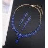 imageCSY 4 Pcs Elegant Bridal Jewelry Sets Austrian Marquise Crystal Wedding Necklace Dangle Earrings Tennis Bracelet Ring Set for Bride Women Costume Accessoriesroyal bluegold tone