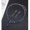 imageCSY 4 Pcs Elegant Bridal Jewelry Sets Austrian Marquise Crystal Wedding Necklace Dangle Earrings Tennis Bracelet Ring Set for Bride Women Costume Accessoriesnavy blue crystalplatinum tone