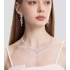imageCSY 4 Pcs Elegant Bridal Jewelry Sets Austrian Marquise Crystal Wedding Necklace Dangle Earrings Tennis Bracelet Ring Set for Bride Women Costume Accessorieslight pink  gold tone