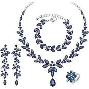 imageCSY 4 Pcs Elegant Bridal Jewelry Sets Austrian Marquise Crystal Wedding Necklace Dangle Earrings Tennis Bracelet Ring Set for Bride Women Costume Accessoriesnavy blue crystalplatinum tone
