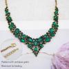 imageCSY Retro Jewelry Sets Women Vintage Necklace Earrings Bracelet Ring Sets Crystal Antique Finish JewelryDark green crystalAntique Gold Tone