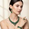 imageCSY Retro Jewelry Sets Women Vintage Necklace Earrings Bracelet Ring Sets Crystal Antique Finish JewelryDark green crystalAntique Gold Tone