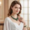 imageCSY Retro Jewelry Sets Women Vintage Necklace Earrings Bracelet Ring Sets Crystal Antique Finish JewelryDark green crystalAntique Gold Tone