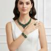 imageCSY Retro Jewelry Sets Women Vintage Necklace Earrings Bracelet Ring Sets Crystal Antique Finish JewelryDark green crystalAntique Gold Tone