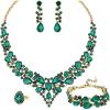 imageCSY Retro Jewelry Sets Women Vintage Necklace Earrings Bracelet Ring Sets Crystal Antique Finish JewelryDark green crystalAntique Gold Tone