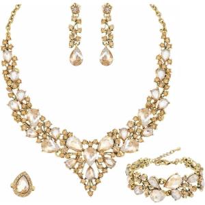 imageCSY Retro Jewelry Sets Women Vintage Necklace Earrings Bracelet Ring Sets Crystal Antique Finish JewelryChampagne GoldAntique Gold Tone